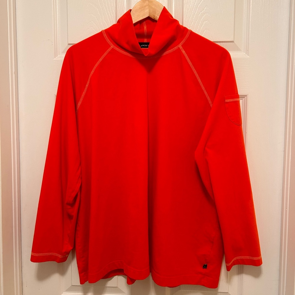 Lands End, loose turtle neck, long sleeve, orange top, size 2X.